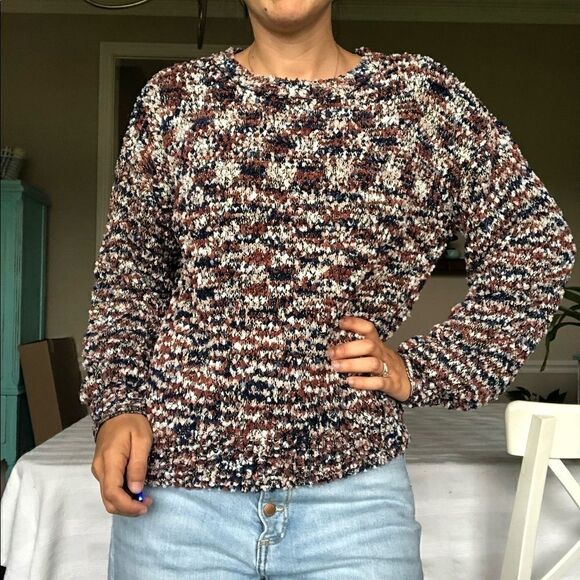 Maurices Fall Brown Earthy Pullover Crew Sweater Fuzzy Women Size Medium Crew - Picture 6 of 9